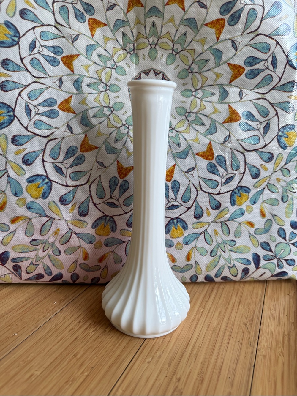 Vintage Hoosier Glass Milk Glass Bud Vase — Swirl Ribbed #4096